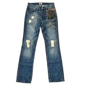 Antik Denim Bronson Slim Fit Embroidered Distressed Jeans Size 30 x 36 NWT $275
